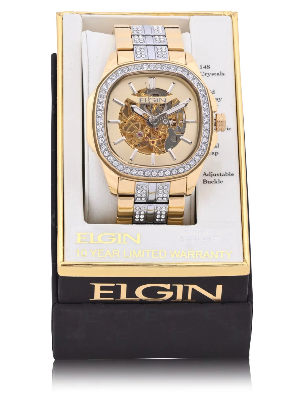 with Czech Case Male Gold Elgin (FG180018) and Watch in Allow with Stones Bezel Adult Brass