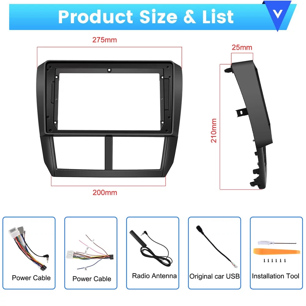 Radio Podofo for AHD Bluetooth Carplay 13 Hifi, WIFI Subaru Android 2008-2012 GPS FM Stereo Camera Car 9'' Touchscreen Wireless Android Forester 2+64G Backup Auto