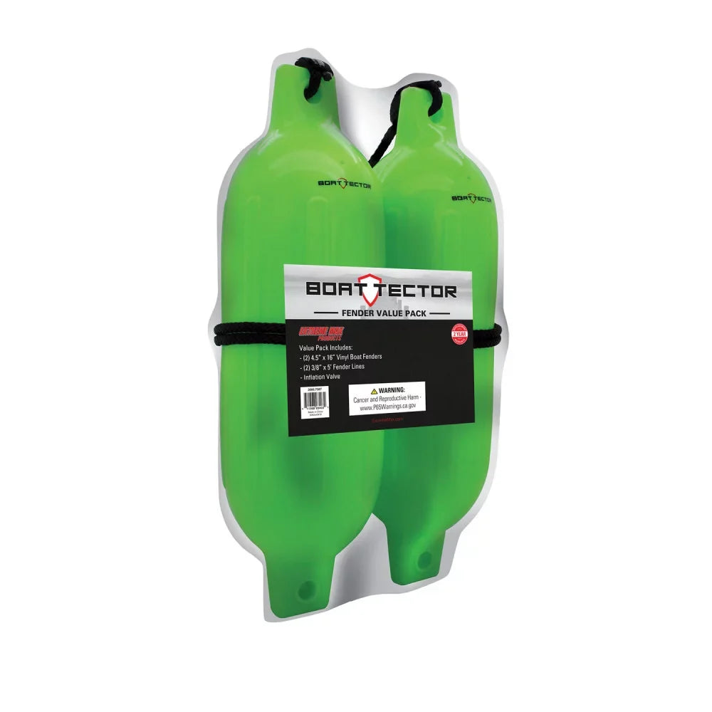 Value 3006.7587 Max Green Inflatable BoatTector Fender x 4.5" Neon 16", Extreme 2-Pack -