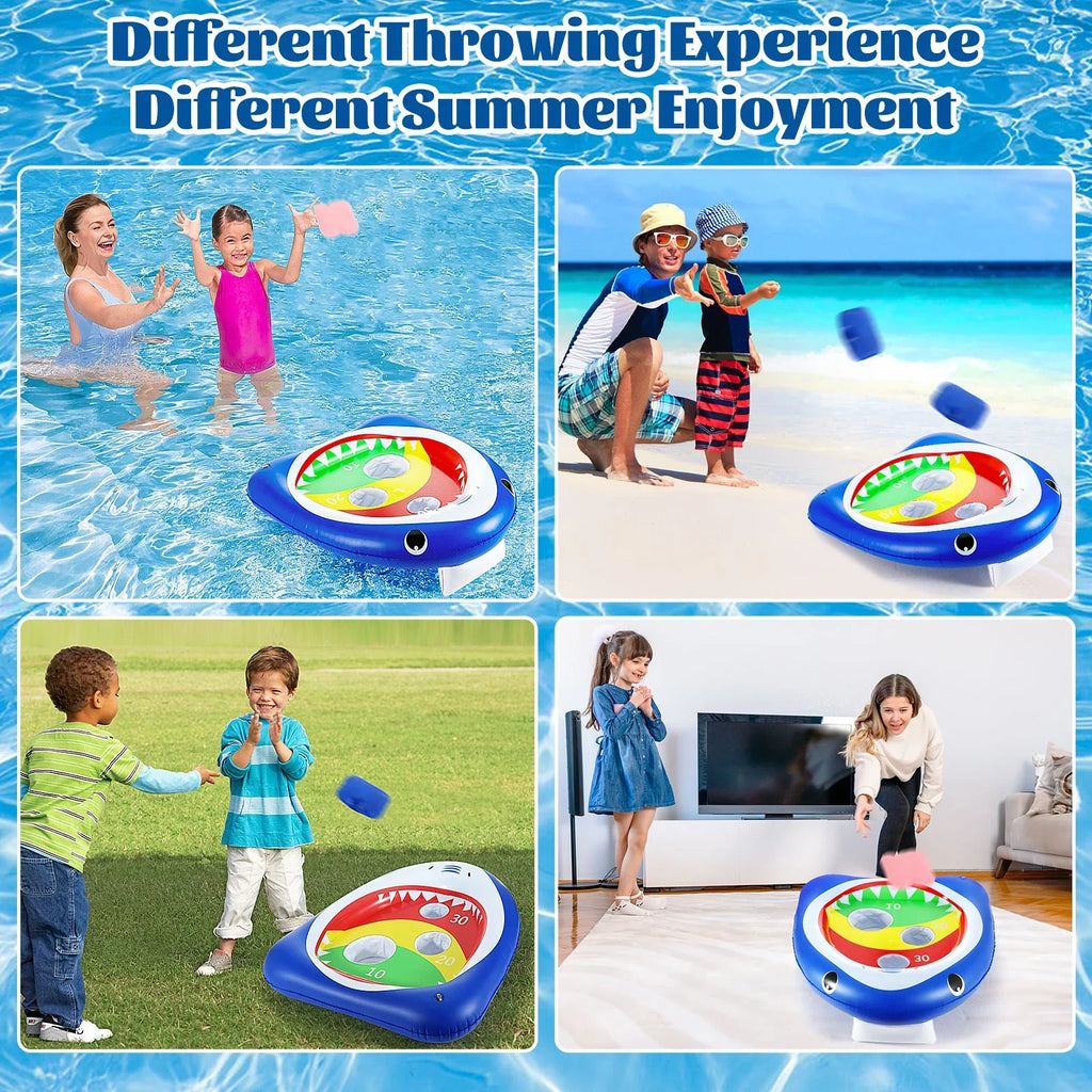 Toss Toys Toy MoKo Inflatable Adults with Blue 8 Summer Games Pool Family Shark Kids Party for Ring Carnival, Floating Sandbag, Water