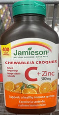 Zinc Natural Orange, Tangy Tablets 500mg, + C 400 Vitamin Chewable Jamieson