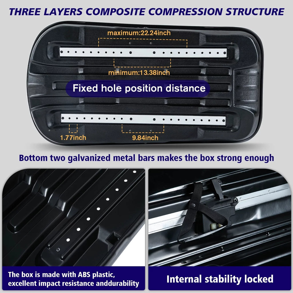 30.3" Locks, 13 for Cargo Fibre Carbon L with Rooftop Rooftop Hard Box Waterproof Cargo Rooftop H, Large Cargo SUV Shell Carrier W x x 13.8" 56.3" ft³ Double Box Grain