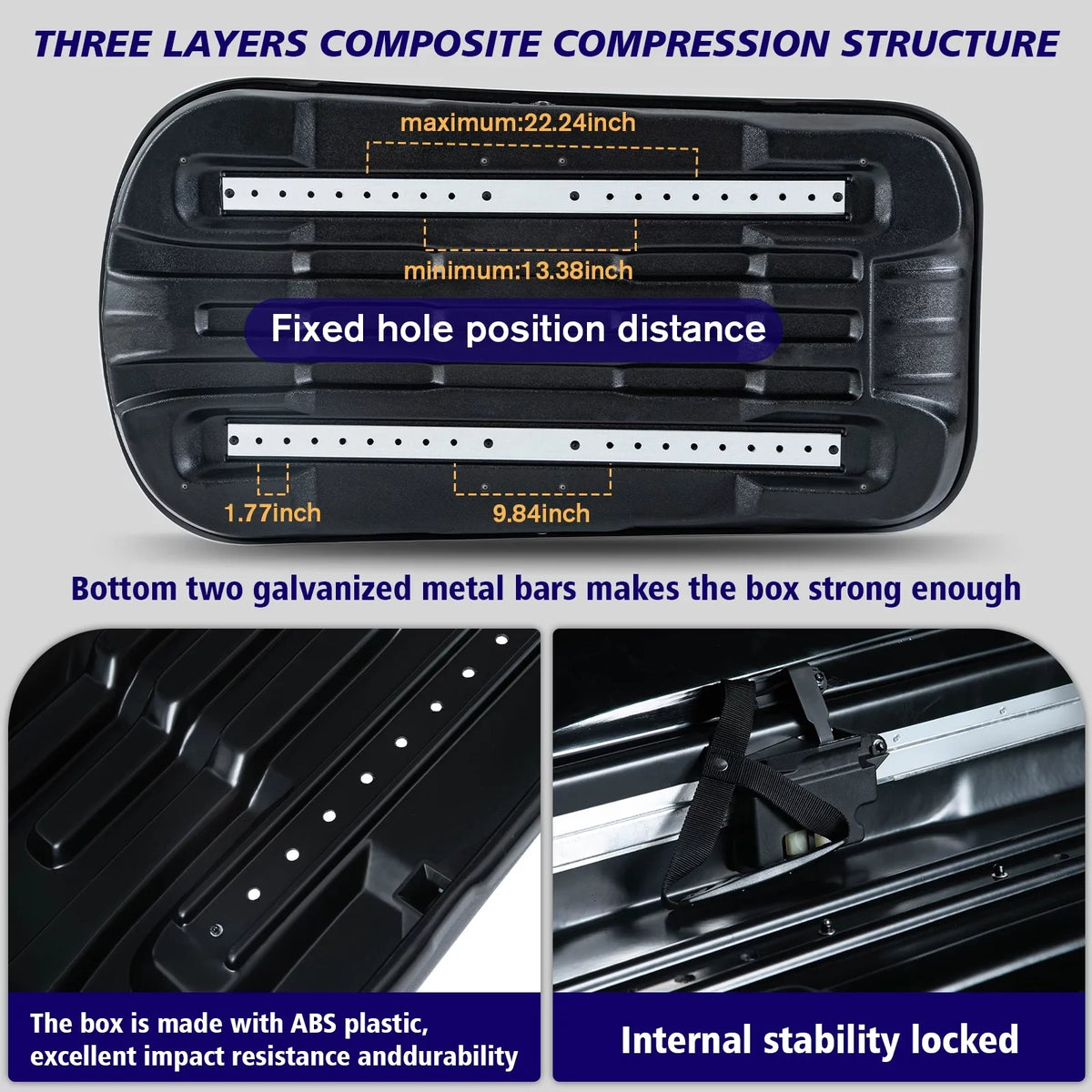 30.3" Locks, 13 for Cargo Fibre Carbon L with Rooftop Rooftop Hard Box Waterproof Cargo Rooftop H, Large Cargo SUV Shell Carrier W x x 13.8" 56.3" ft³ Double Box Grain