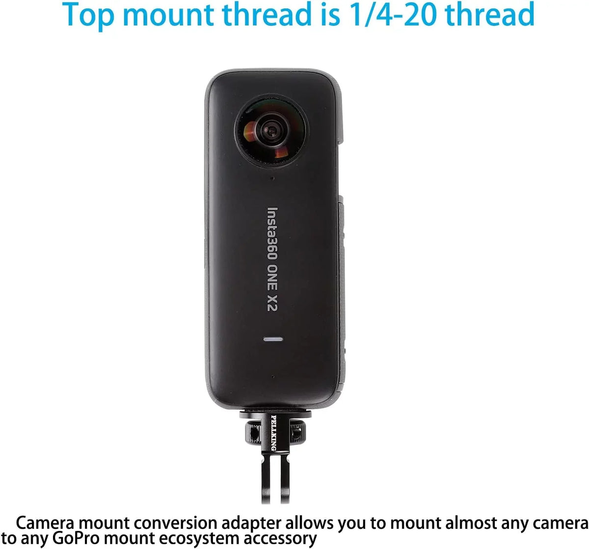 Conversion Aluminum Screw Insta360 Mount, X2 Camera X3 Alloy Adapter CNC Tripod Head for One Adapter 1/4" X/