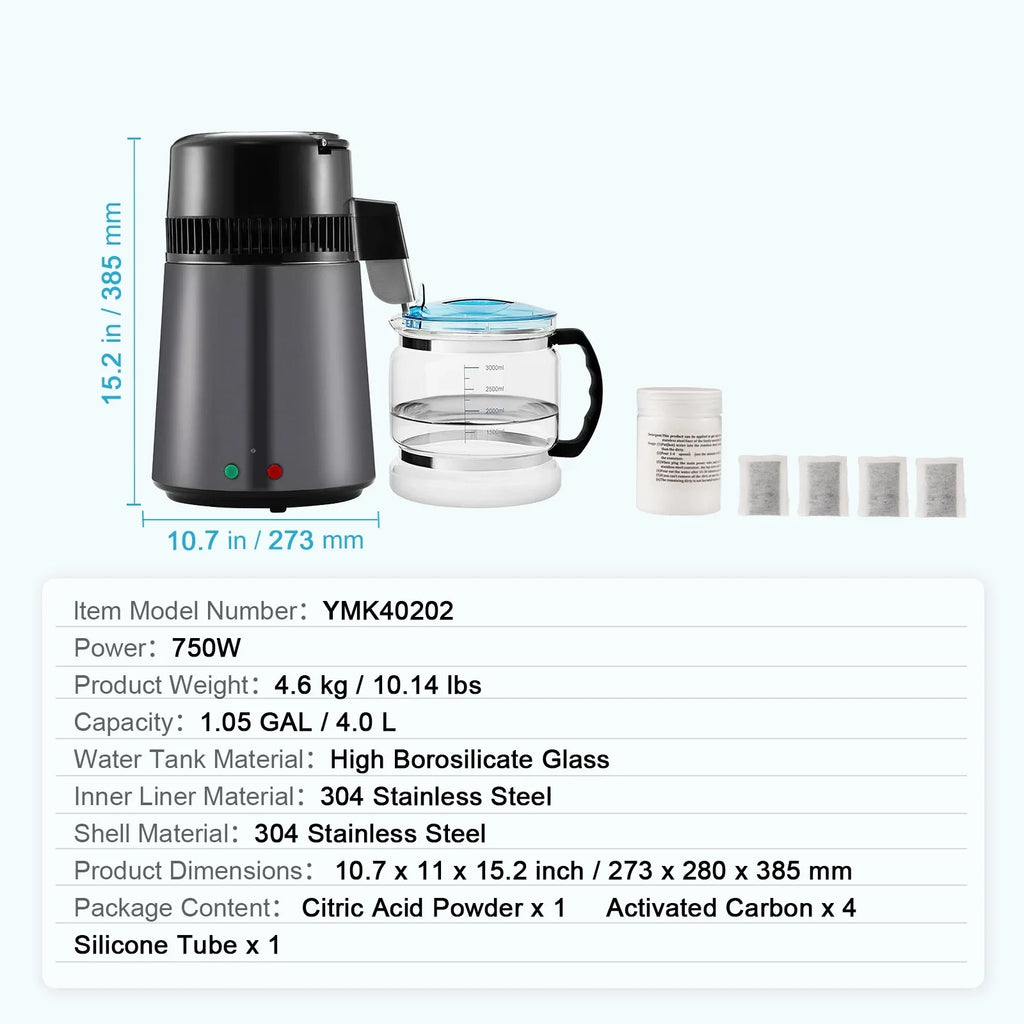 Steel Purifier Water Machine SKYSHALO Distiller 4L Countertop Interior Stainless
