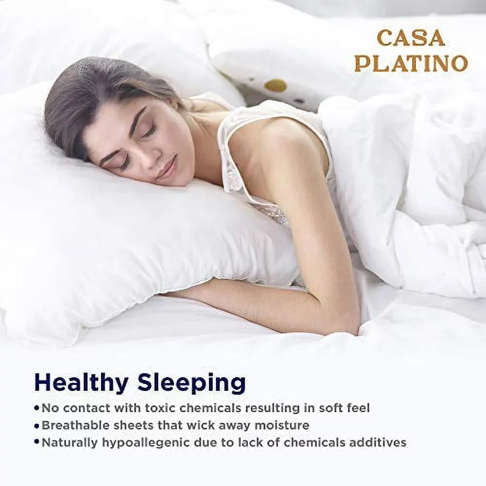 Mattress Sheets Organic LANE Pure for Set Upto 100% White Deep 15" Percale Bedding LINEN Cotton Weave Breathable 4-Piece King-Sheets Fits Bed