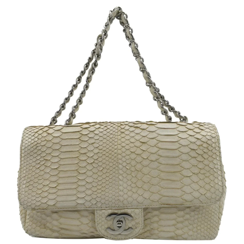 Python Crossbody Bag CHANEL Flap Leather Pre-Owned Ivory