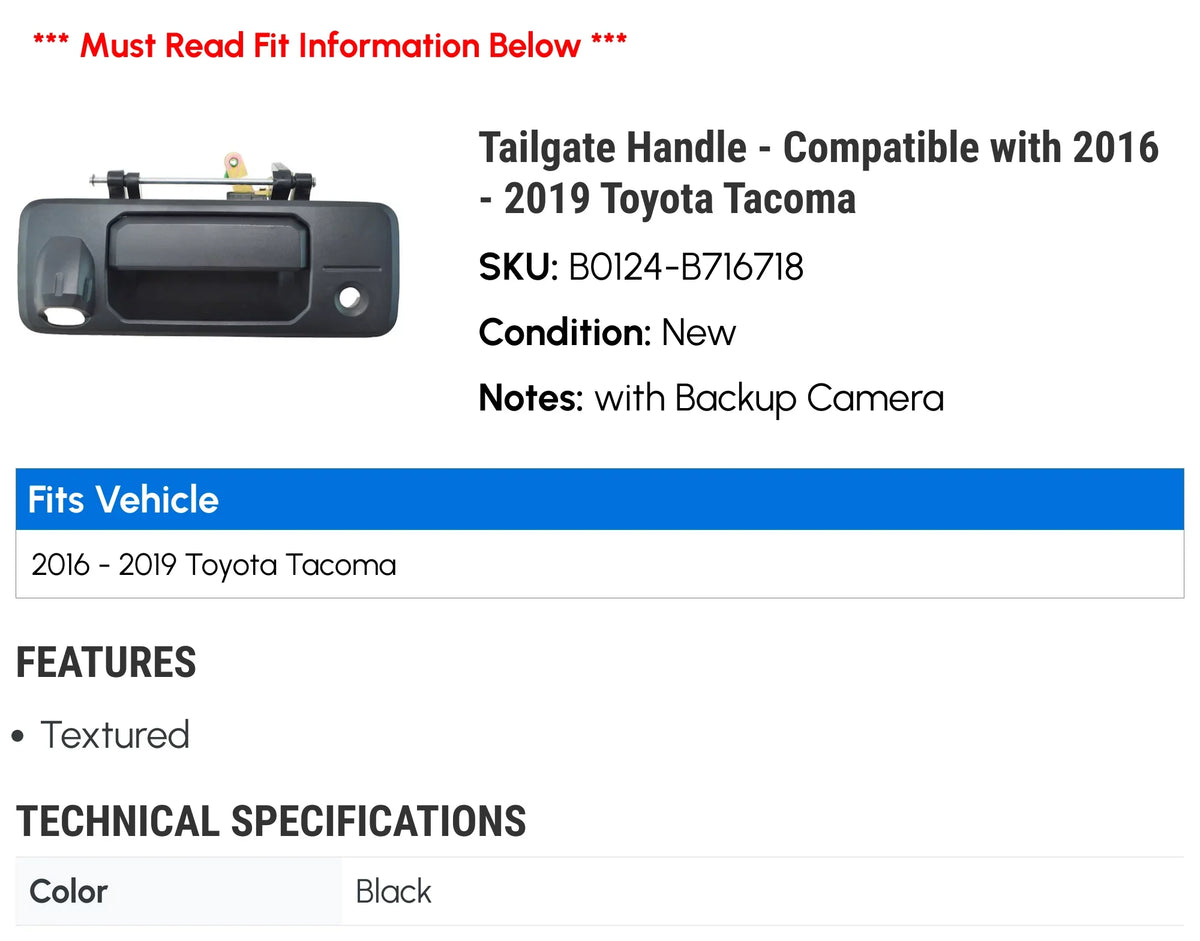 2016 2018 2019 Tailgate Tacoma Handle - Compatible 2017 with - Toyota