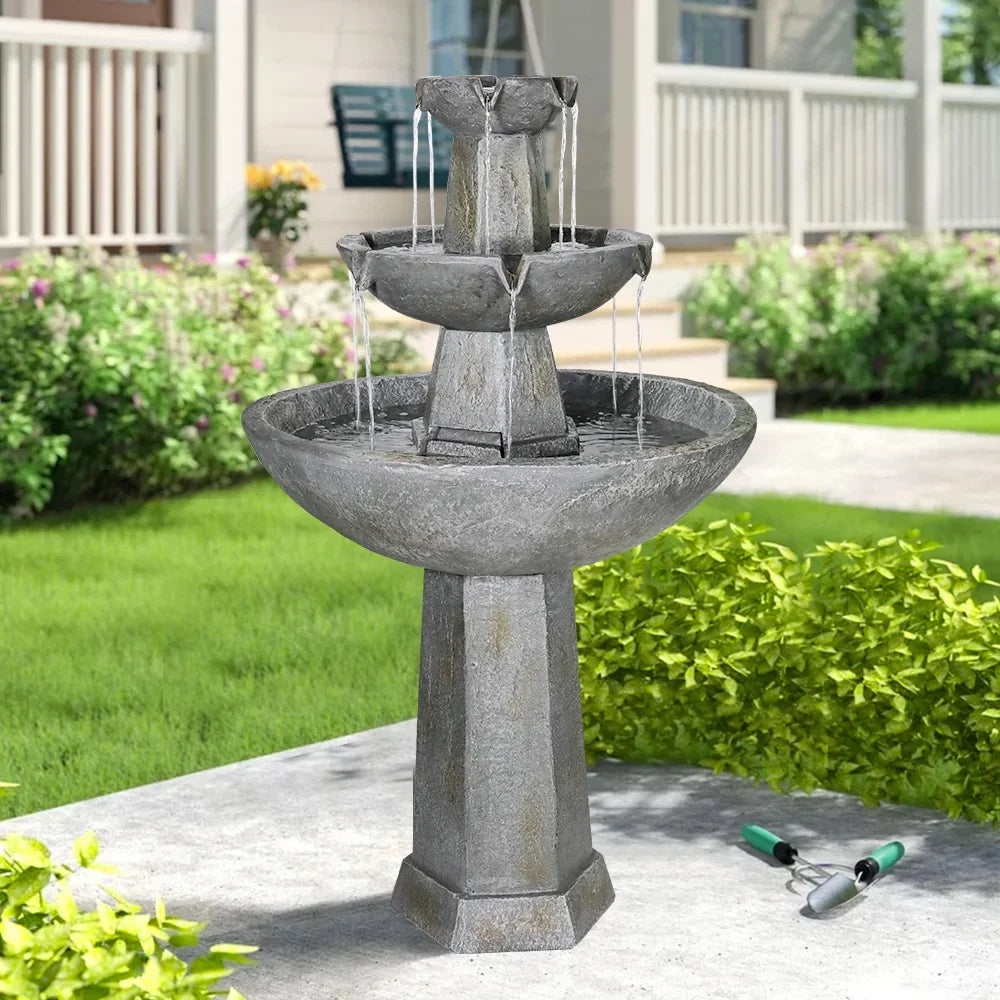 Porch Garden Waterfall 43.3in Freestanding Bath Fountain, for Lawn Backyard 3 H Decor Tier Bird Home with Patio Fountain Outdoor Deck