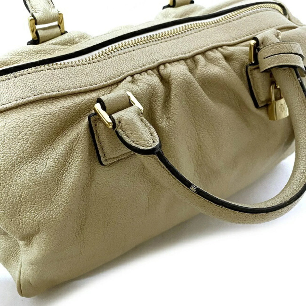 Pre-Owned Champagne Boston (Good) Gold Loewe Handbag Leather LOEWE 2way Lame Anagram Women's