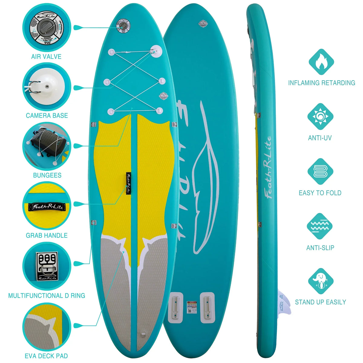 Camera Adapter Paddle Inflatable Stand Folding Board Adjustable Paddle Yellow Base Medium Portable Up Accessories, Feath-R-Lite Board, Inflatable, Aluminum Lightweight Alloy Blue Unisex Paddle SUP