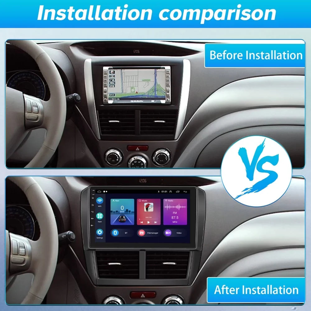 Radio Podofo for AHD Bluetooth Carplay 13 Hifi, WIFI Subaru Android 2008-2012 GPS FM Stereo Camera Car 9'' Touchscreen Wireless Android Forester 2+64G Backup Auto