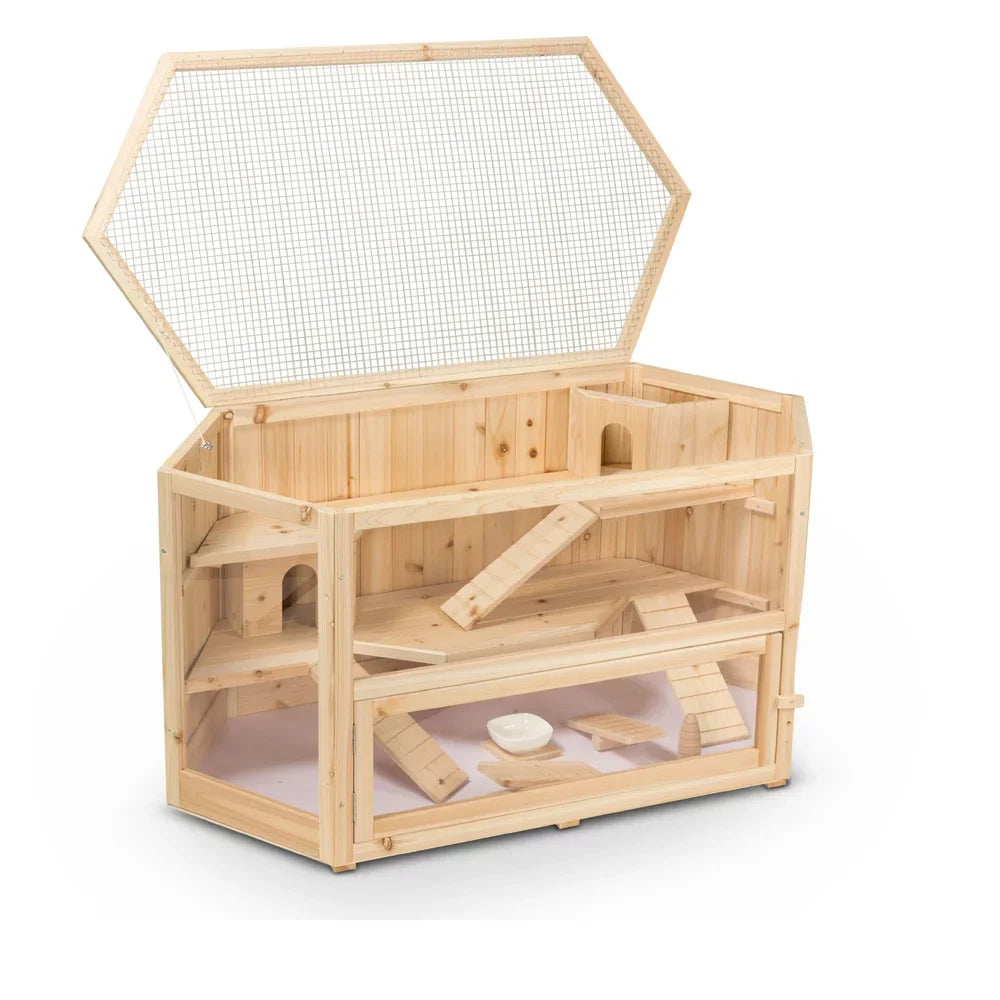 Fir WHC001 Mansion, Deluxe Pig, 3-Tier Hamster ALEKO Wood Guinea Large