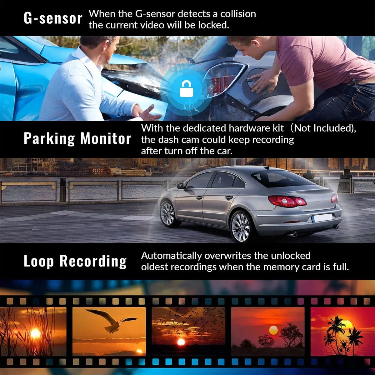 1080P Rear View Cameras,FM Front Control Mirror Recording with Assistance, Dual Auto,11.26" Cam Apple WDR,Loop Wireless Carplay&Android Transmitter,Night Voice Rear Mirror View Dash Vision,Parking and