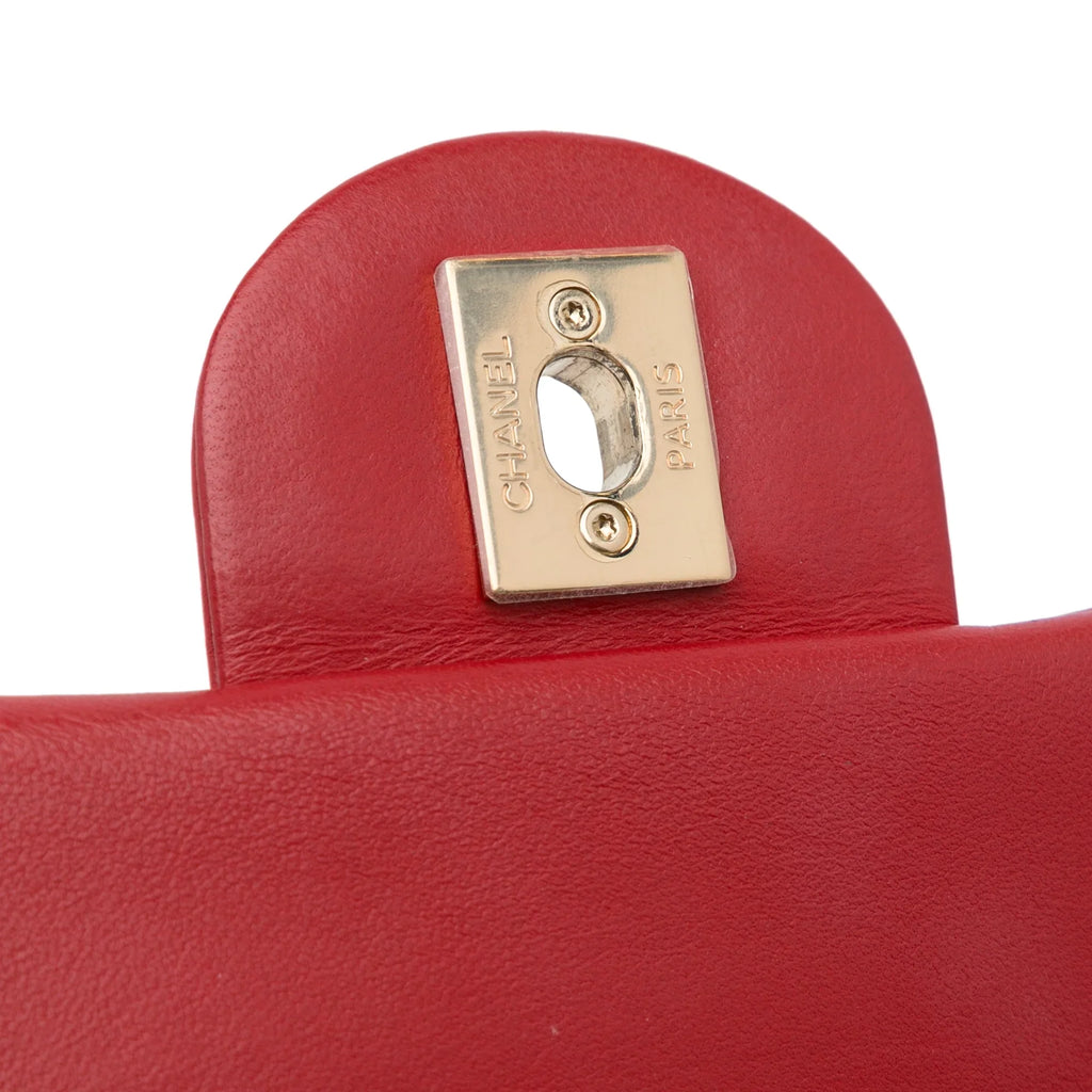 Carry Satchel Easy Unisex Pre-Owned Chanel (Good) Authenticated Lambskin Red Small Flap Leather Bag