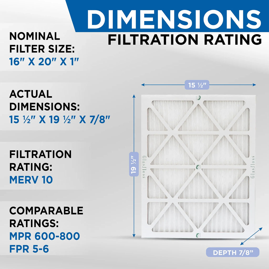 Filters MERV AC/Furnace Air by - Box of 16x20x1 Glasfloss 10 - Pleated Filter 12