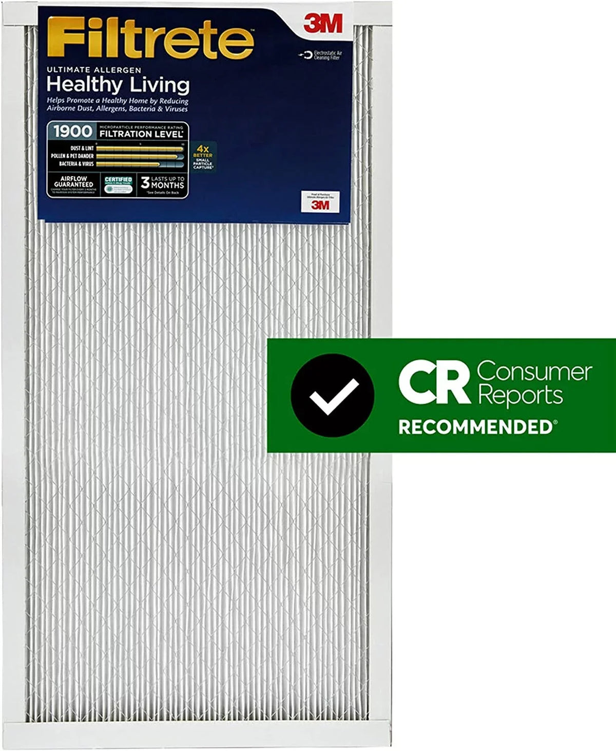 Living Allergen Healthy 3-Month 2 Filtrete Air MERV MPR 12x24x1 1900, 1-Inch 13, Ultimate Air Filters Filter, Pleated Filters,