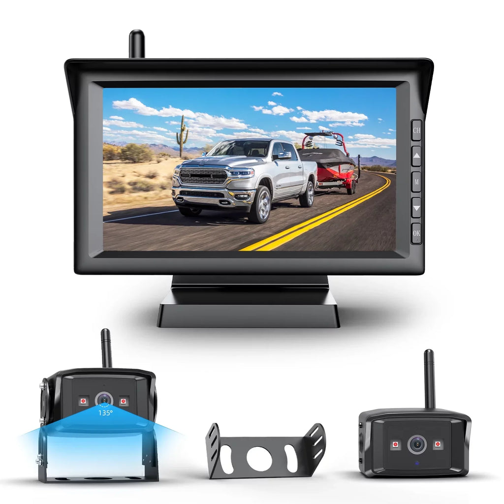 Monitor Split Systems HD with Wireless RV Backup Night Support Camera Support Camera Campervans IR 7" Reverse View Screen, 2 Digital Vision Cameras, Wireless Truck Trailer Rear Camera