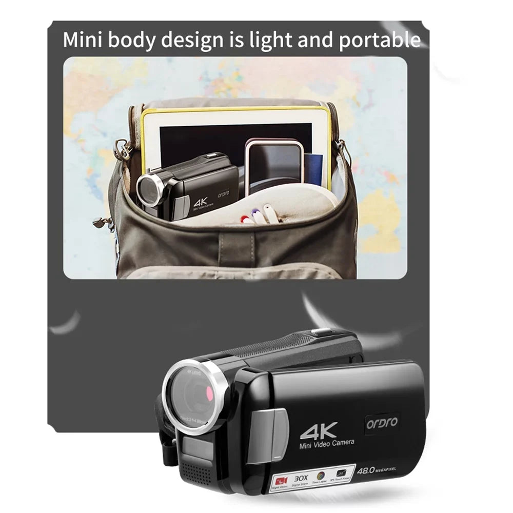 Carevas Zoom Video 4K AC2 3.0 30X Carry Touchscreen IPS Recorder Vision 48MP Camcorder Battery IR with Control Digital Night Remote Inch Digital Bag DV