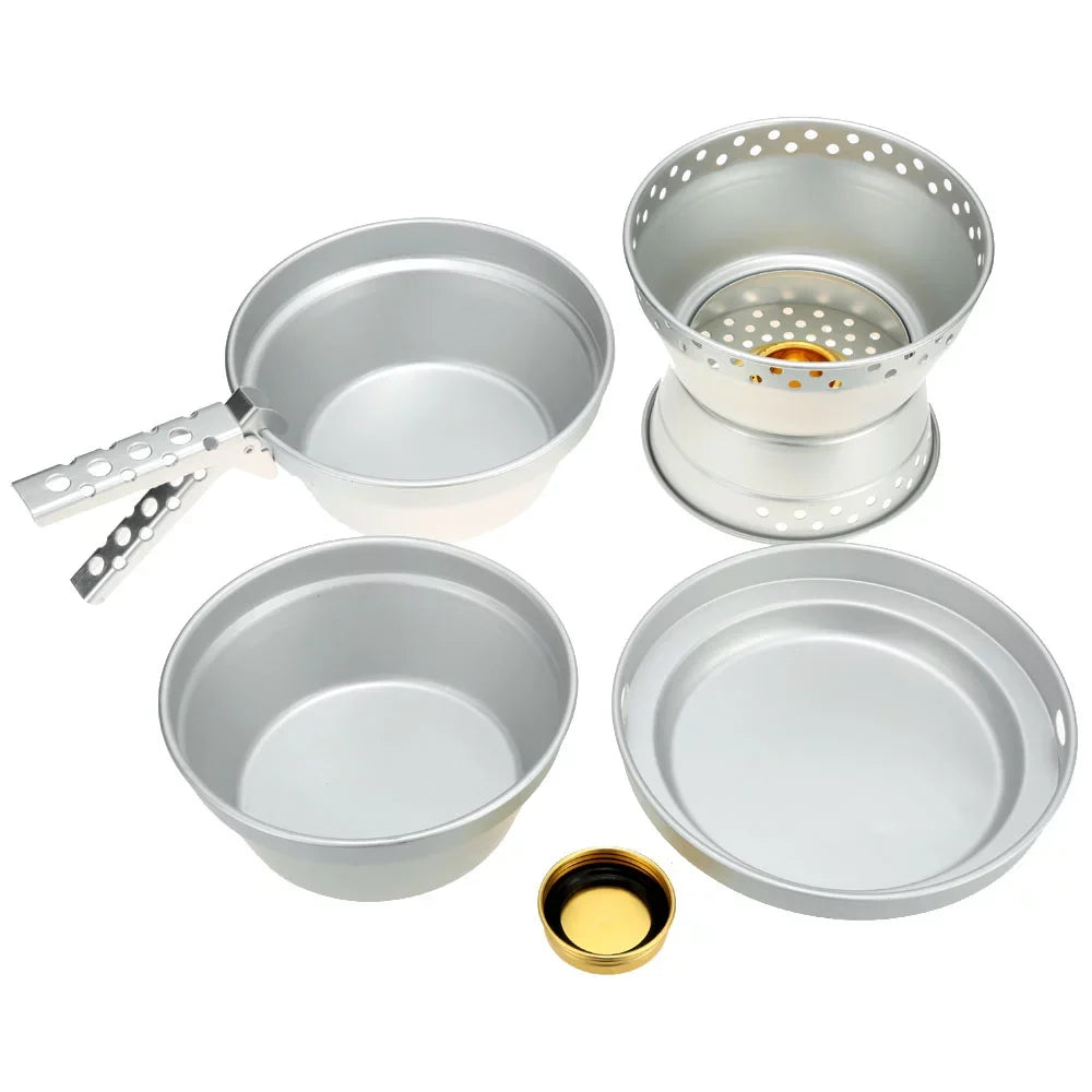 Set Cooking BBQ Stand Stove for Camping Yabuy Picnic Hiking Backpacking Gripper with Pan Pot Mess with Portable Spirit Kit Cookware