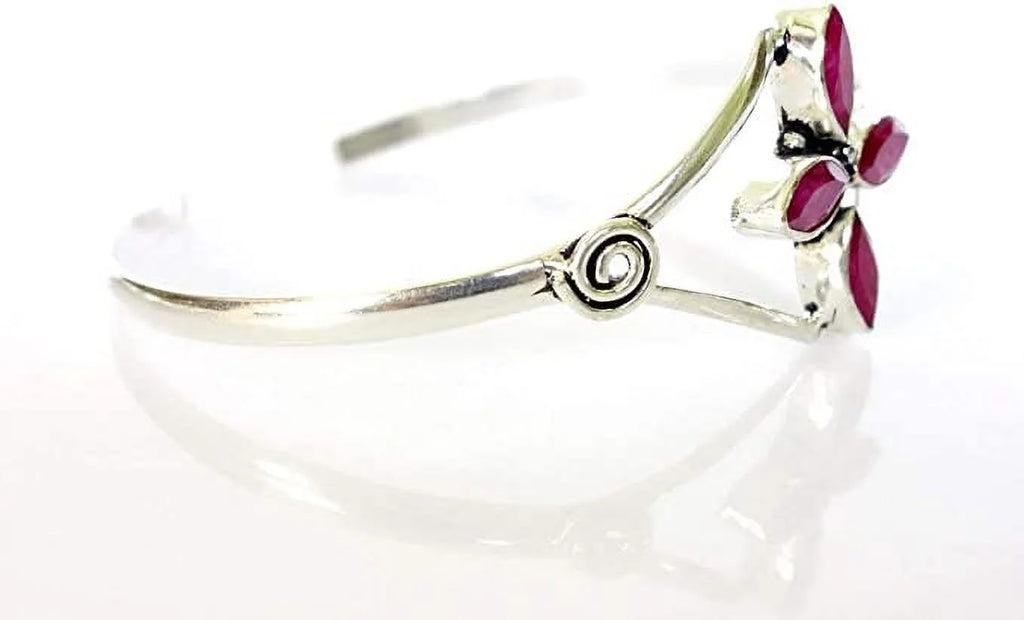 Bohemian Ruby Bracelet Handmade Gemstone Natural Women, Boho Plated Bracelet, Cuff for Designer Party Red Design Fashion Jewelry Tribal Modern Silver