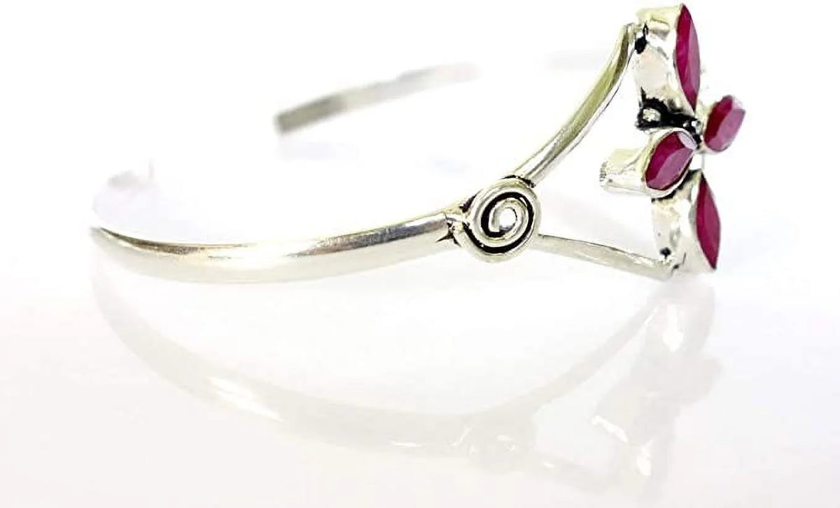 Bohemian Ruby Bracelet Handmade Gemstone Natural Women, Boho Plated Bracelet, Cuff for Designer Party Red Design Fashion Jewelry Tribal Modern Silver