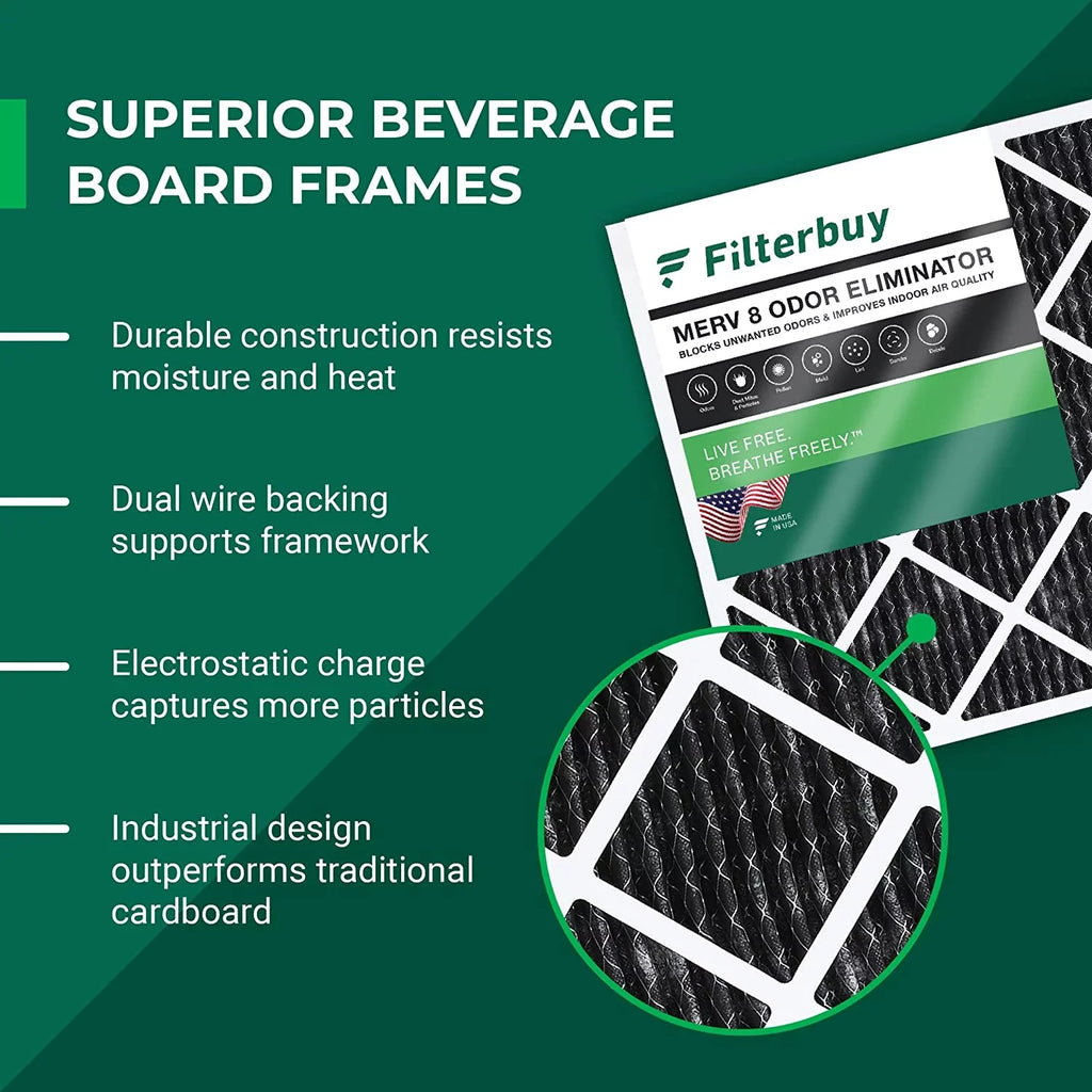 Filterbuy Carbon 22x24x1 MERV HVAC (12-Pack) Pleated Odor 8 Air Eliminator Furnace Activated Filters AC with