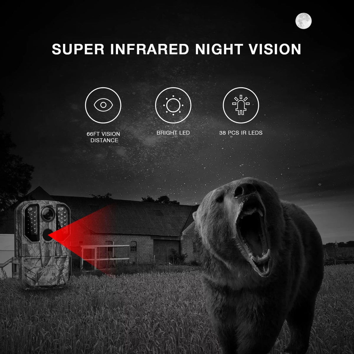 Infrared Trail Cam Game WiFi IP66 Hunting Bluetooth Night Outdoor 20MP Trail Camera Wildlife 1296P CAMPARK 65FT Waterproof Deer Vision Camera