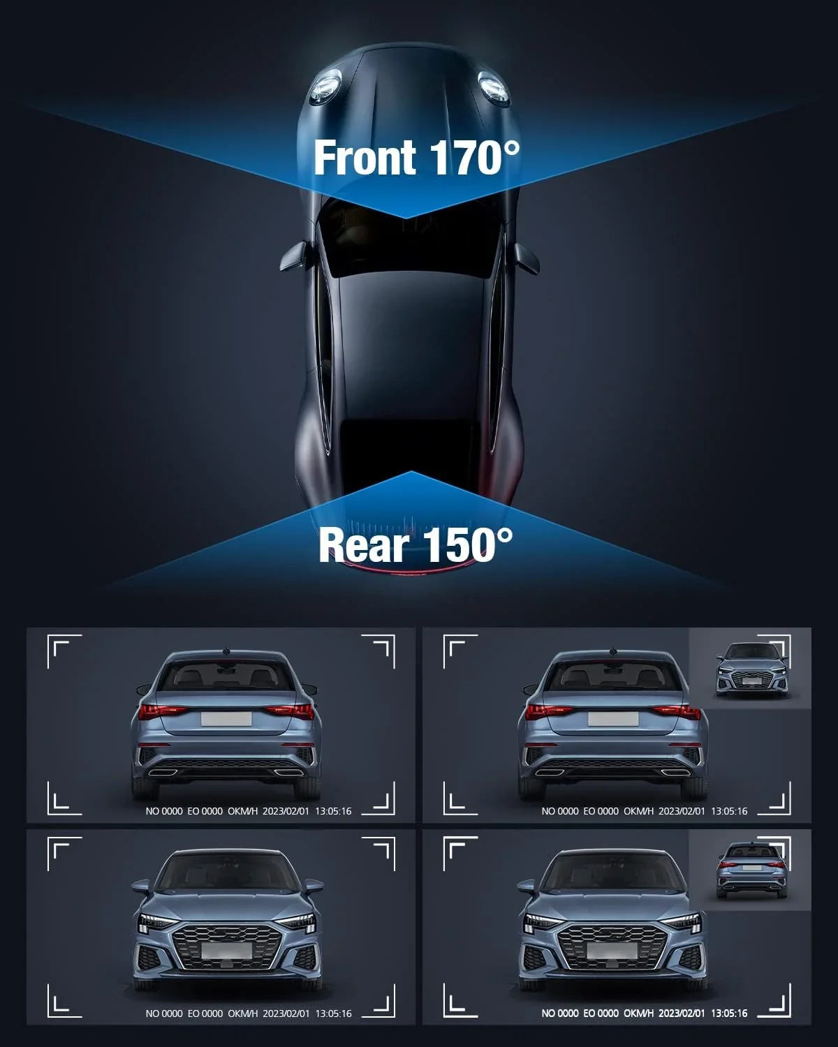 5G Vision, Loop Dash Recording, Front WDR and with Card, Free 4K/2K/1080P+1080P 64G Night Rear GPS Dual 24h Parking WiFi OMBAR Cam APP G-Sensor, SD Mode,170°Wide,