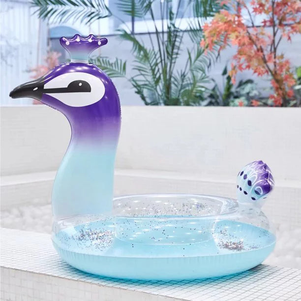 Beach Fun Inches Raft 48 Inflatable Peacock Water Swimming Pool Decorative Lounge Valves Party with Ionale for Summer Kids Glitter Fast Designed Toys Game