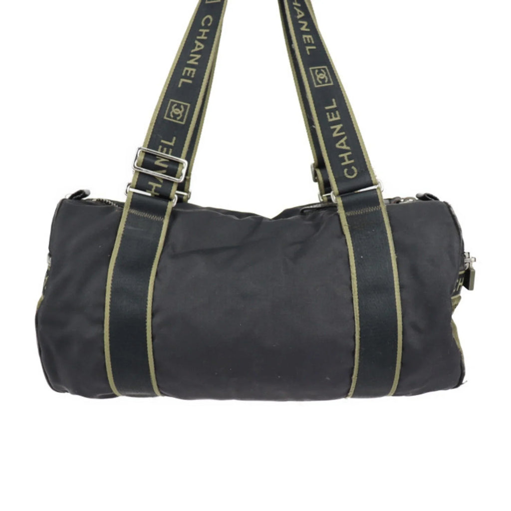 Pre-Owned Travel Green Round 10 (Fair) Sport Black Khaki Line Cylindrical Cocomark Chanel Bag CHANEL Nylon Series Shoulder Boston Canvas