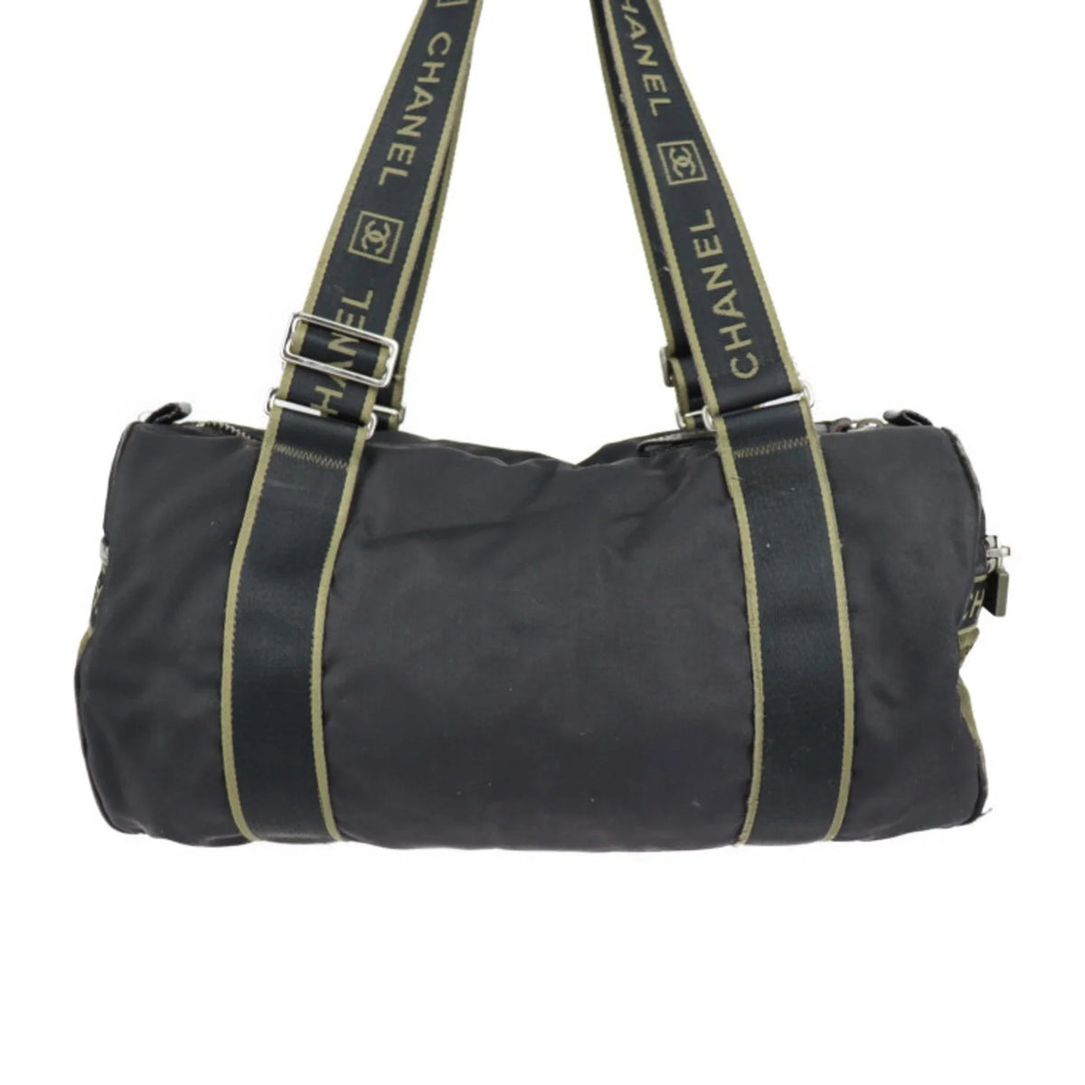 Pre-Owned Travel Green Round 10 (Fair) Sport Black Khaki Line Cylindrical Cocomark Chanel Bag CHANEL Nylon Series Shoulder Boston Canvas