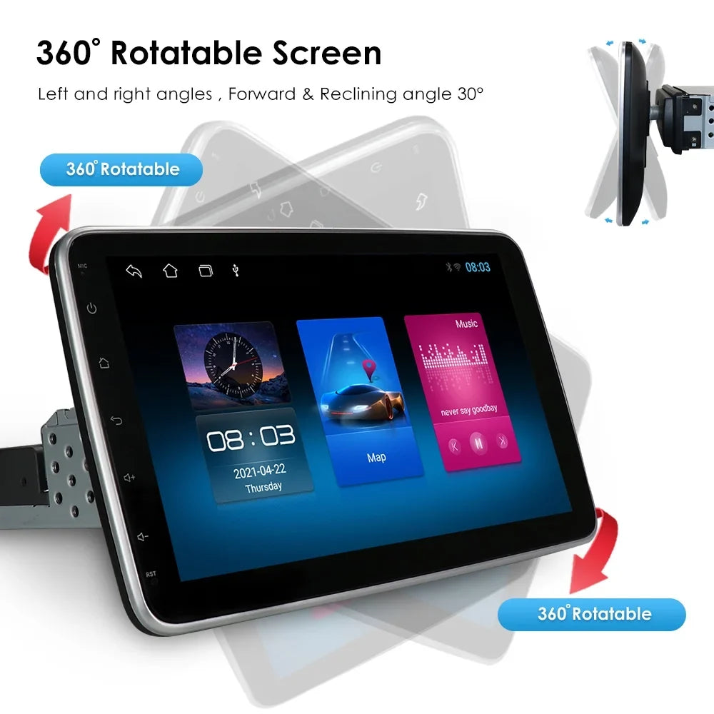 Wifi Car Android Stereo Screen Hizpo Apple Carplay& Radio 10.1'' Navigation With Auto Touch 10 GPS DIN Single 1 Bluetooth Android Rotatable