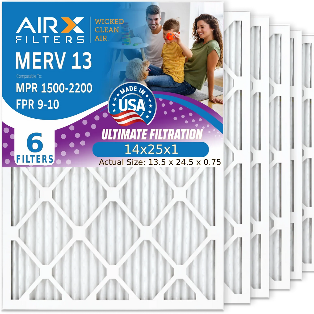 Furnace Made AC by Pack Air Electrostatic HVAC Comparable Air to Premium Filter MPR Filters FILTERS Filter AIR. AIRX 14x25x1 Conditioner WICKED 1500 FPR 14x25x1 & USA - 6 13 2200 MERV CLEAN 9 Pleated