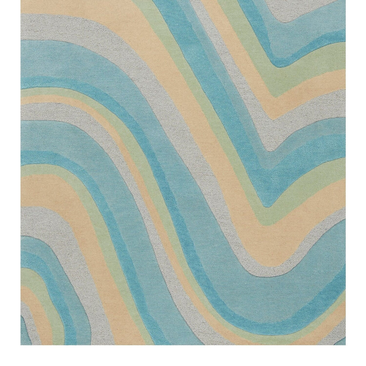 '- Blue Hand Tufted Beige x 12'3" Ocean Runner Waves Abstract Rug 8' 9'3" HomeRoots