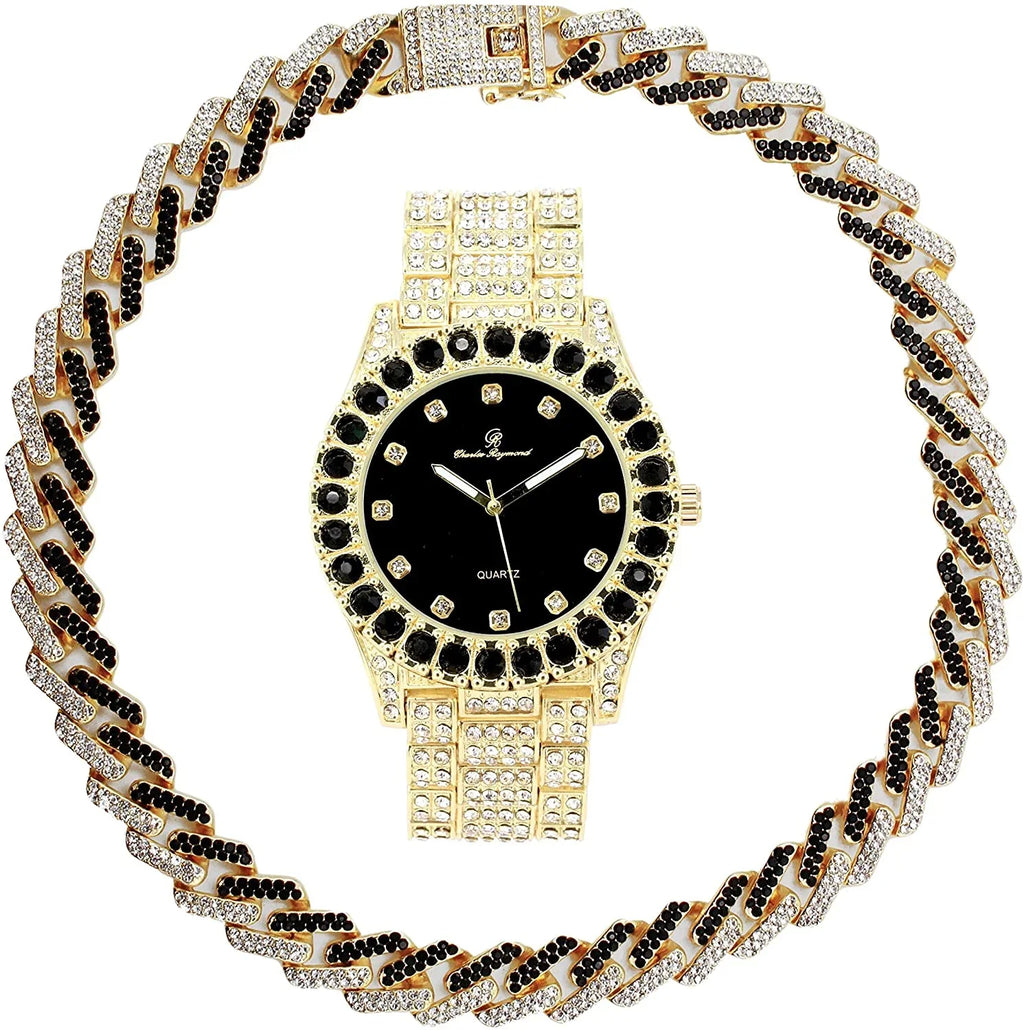 Necklace Band Watch Trim Rolly Blast! Zig Sets(ST10327DX Sets Hop Necklace ZZ Out Black Out on Ice Bling'ed with Zag Charles Matching Looks Bling'ed Gold and Raymond - Hip Ice - on with