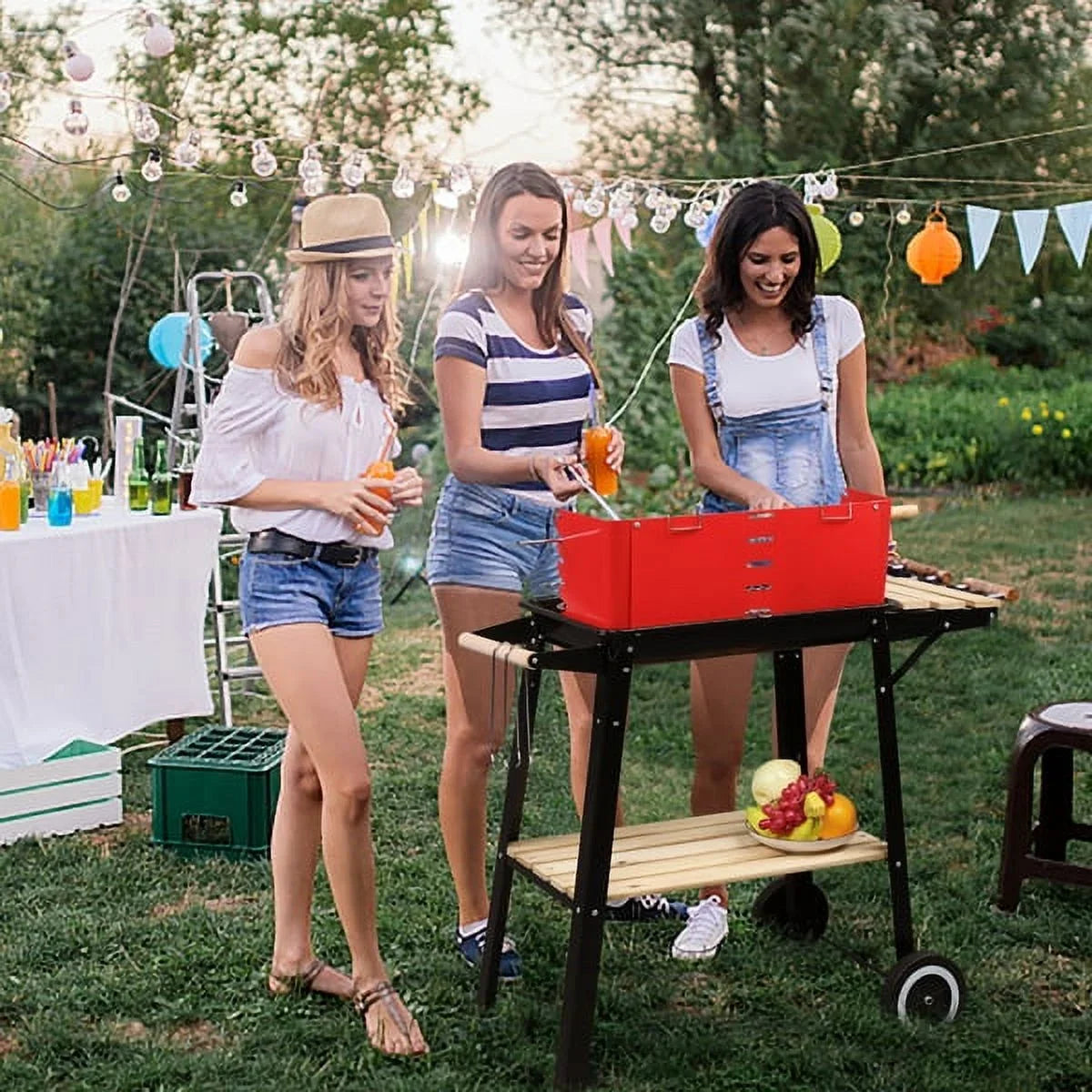 Cooking Backyard 27 Square Heavy for with Small Coal Charcoal Patio for Grill Duty Barbecue Grill BBQ Wheels Camping Outdoor Inch Portable