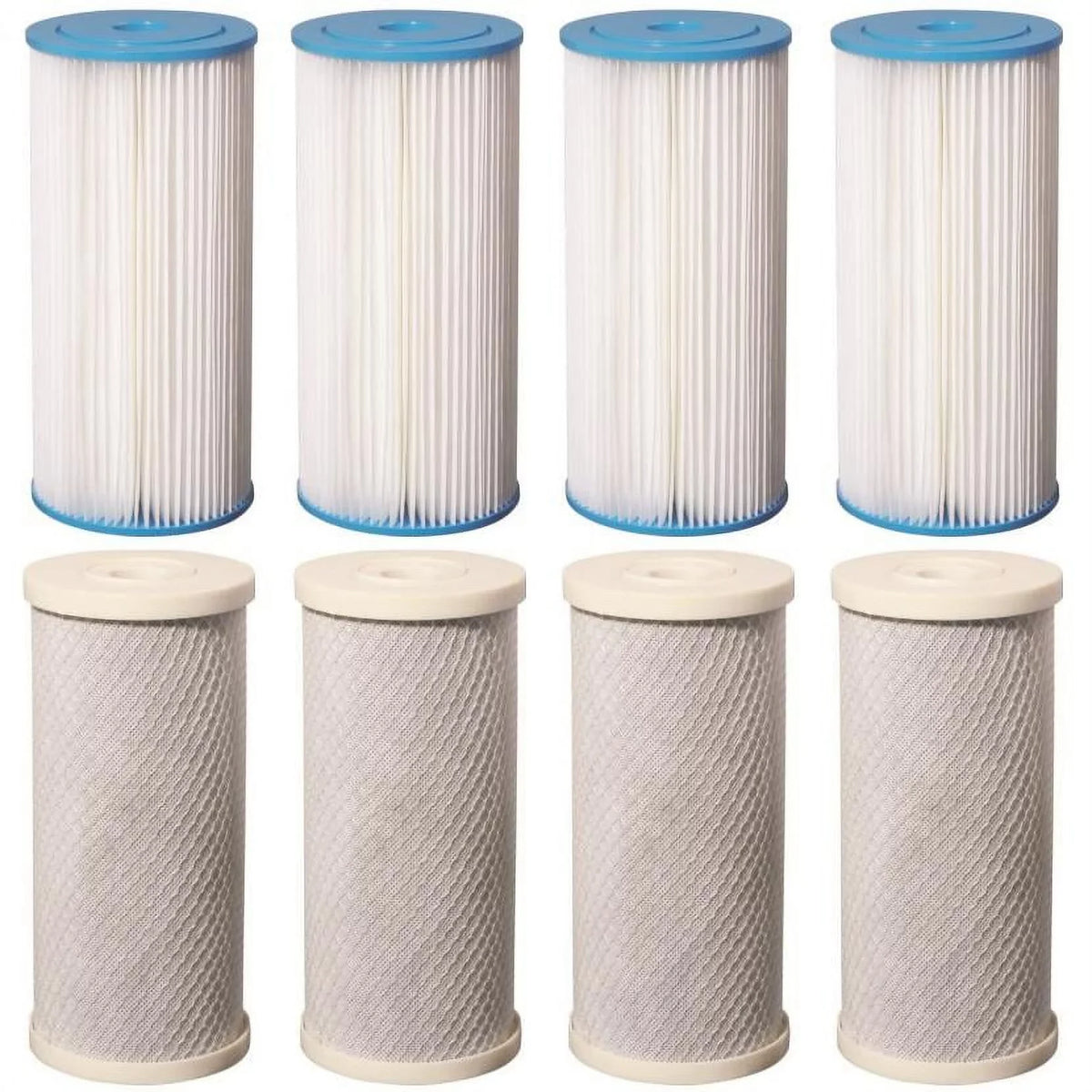 CTO Filter & 8 Carbon Sediment Block 10" Pleated Replacement 4.5" Big Cartridges Blue x
