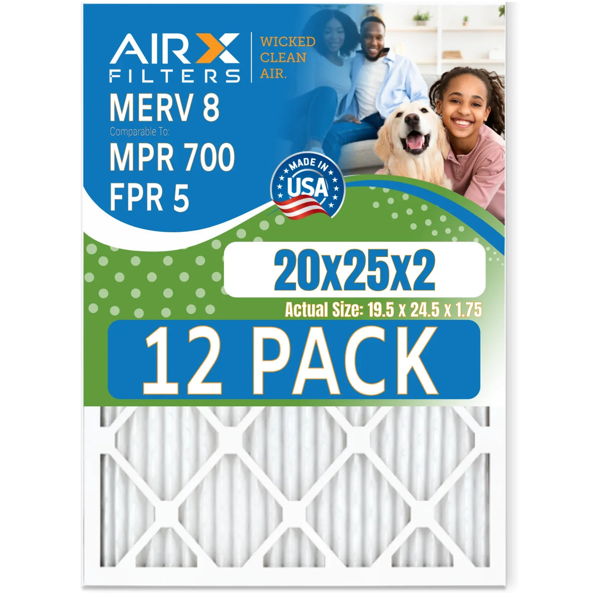 5 Comparable CLEAN to by AIRX FPR 12 MERV 20x25x2 Filter Rating, USA FILTERS AIR. Air 700 Furnace - WICKED & Pack in MPR Filters of Made 8