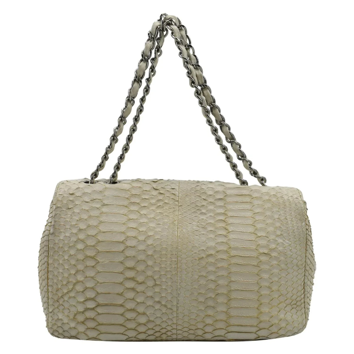 Python Crossbody Bag CHANEL Flap Leather Pre-Owned Ivory