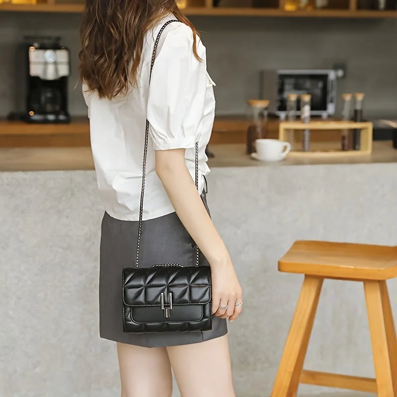 Bag Quilted PU Strap Women‘s Lightweight Leather Argyle Crossbody Pattern Purse Chain Chic MICHROE Luxury Shoulder With