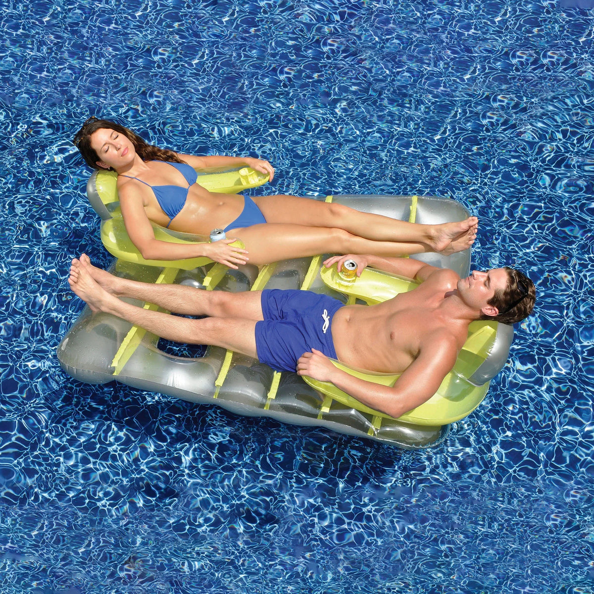 Dual Inflatable 66" Mattress Mattress Yellow Silver Air Pool Face-To-Face and Raft