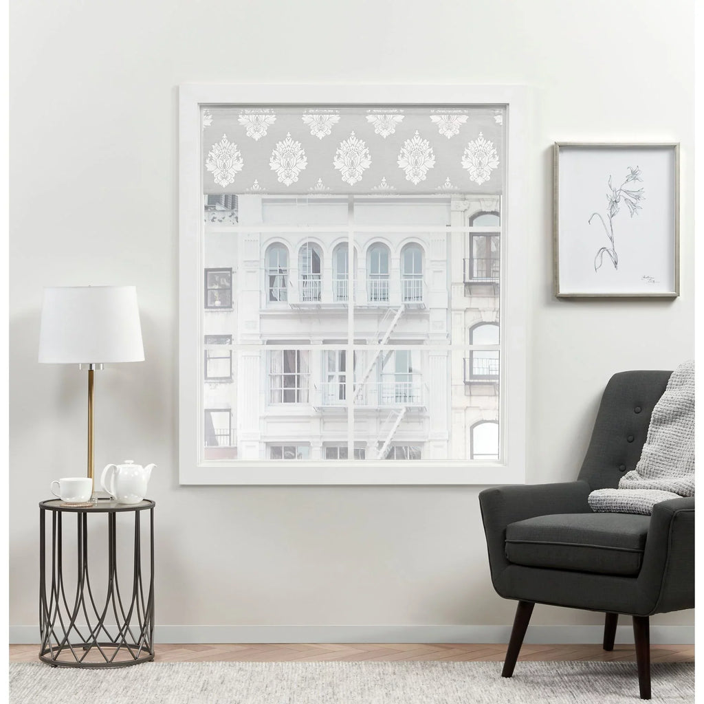 Exclusive 100% Roman Marseilles Shade, 34"x64", Damask Home Blackout Silver