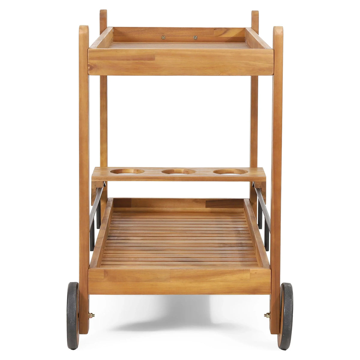 and Bottle with Bar Cart Bonneau GDF Studio 2 Holders, Teak Acacia Tiered Outdoor Black Wood