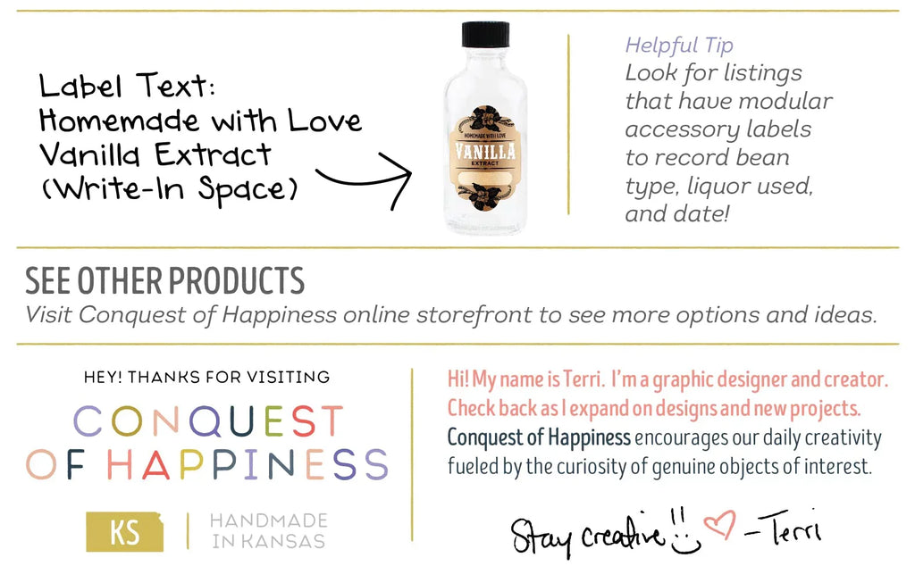 Handmade Happiness | Conquest Extract 2 with Labels Write-In oz by - Bottles of Vanilla - of 08 Pack Homemade