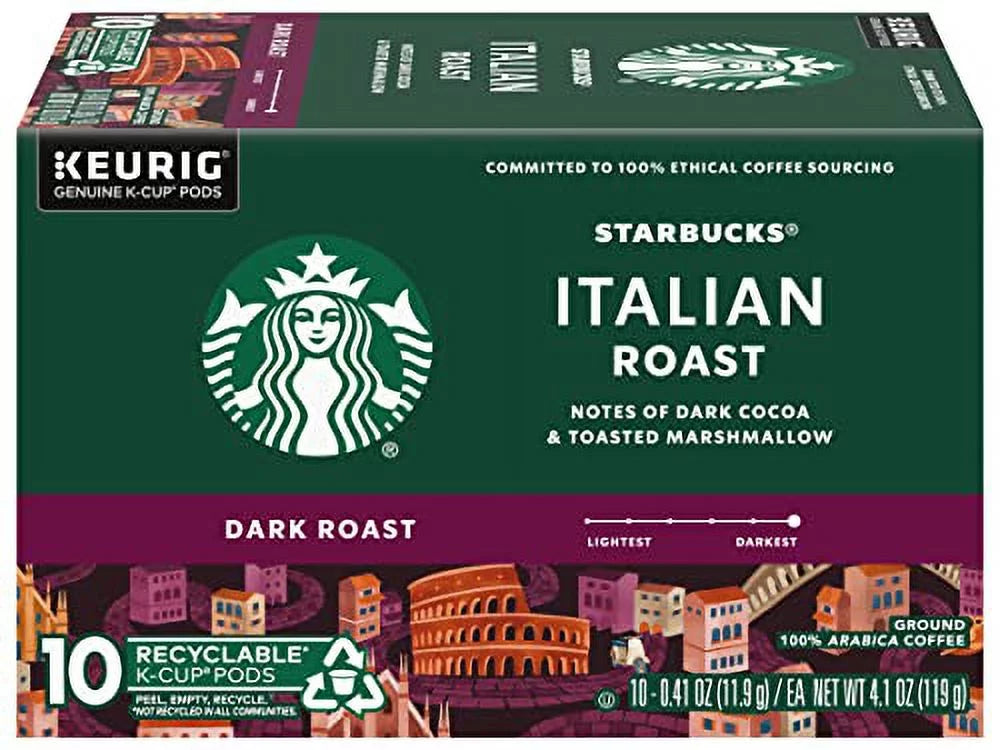 Coffee, Per Roast Starbucks Roast, Coffee, Pods, Box Pods, Italian (Pack K-Cup 10 Coffee CT Keurig Ground of K-Cups Boxes) Dark 2 Arabica Genuine K-Cup 100%