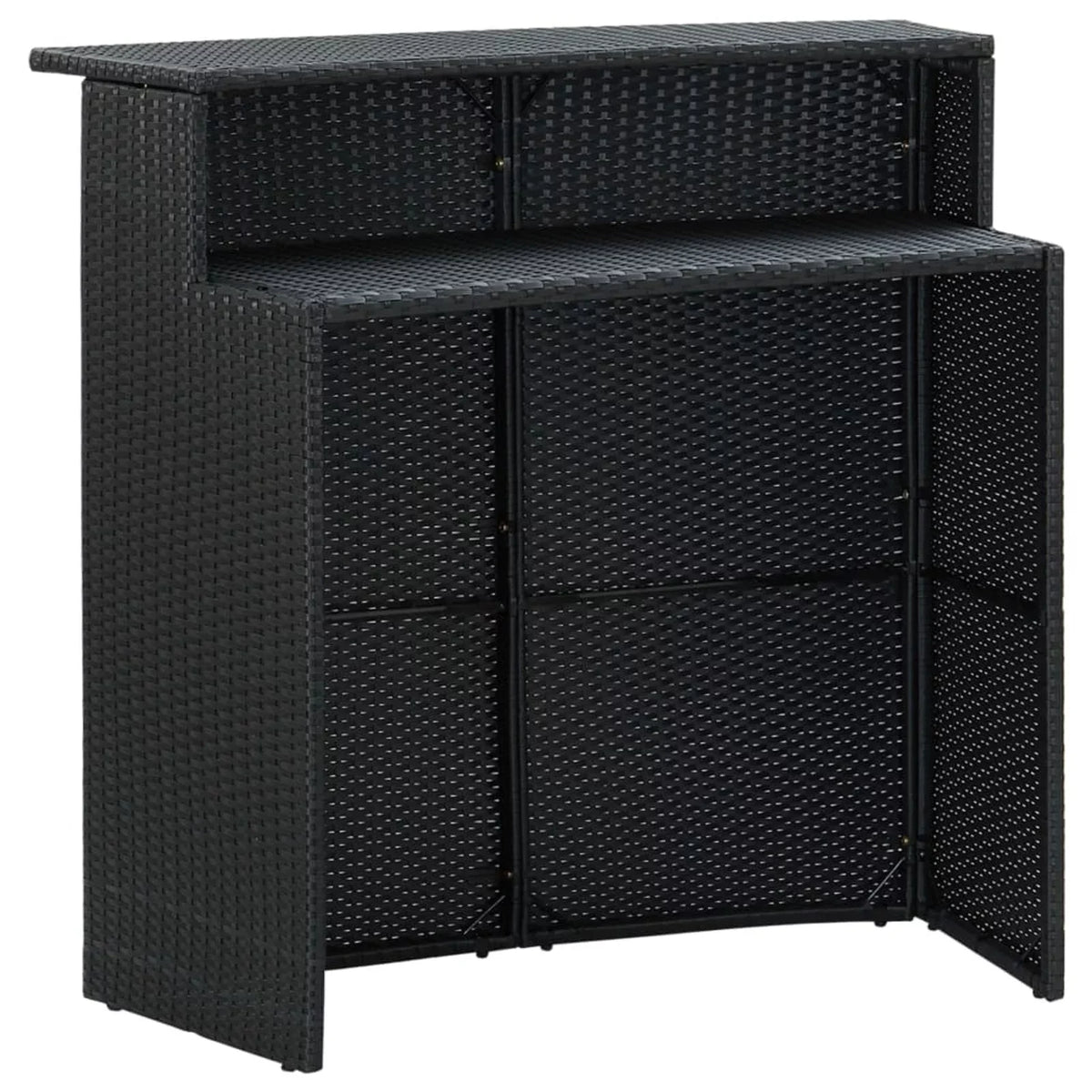 Rattan Patio Dining and Backyard, Black Table Cushioned Outdoor Terrace, Stool 4 Storage for Poly Set Pub, Garden Bar Chairs Set Shelf with Anself Bistro, Piece 5