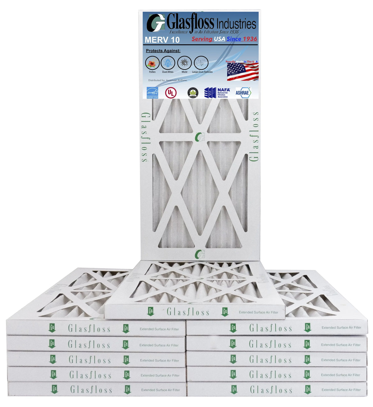 Air -Qty:12 Filter (Actual - USA 25.5x7/8 MERV - Glasfloss Size: in - inch) 11.5 Made 12x26x1 x 10 Furnace