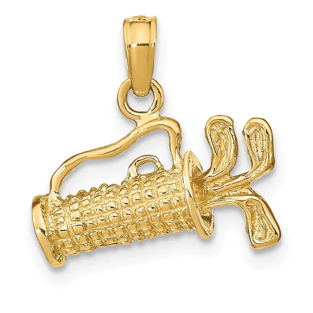Gold (L-16 with 14K mm) mm,W-14 Golf Pendant Yellow 3-Dimensional Bag Women Auriga for Polished Charm Clubs