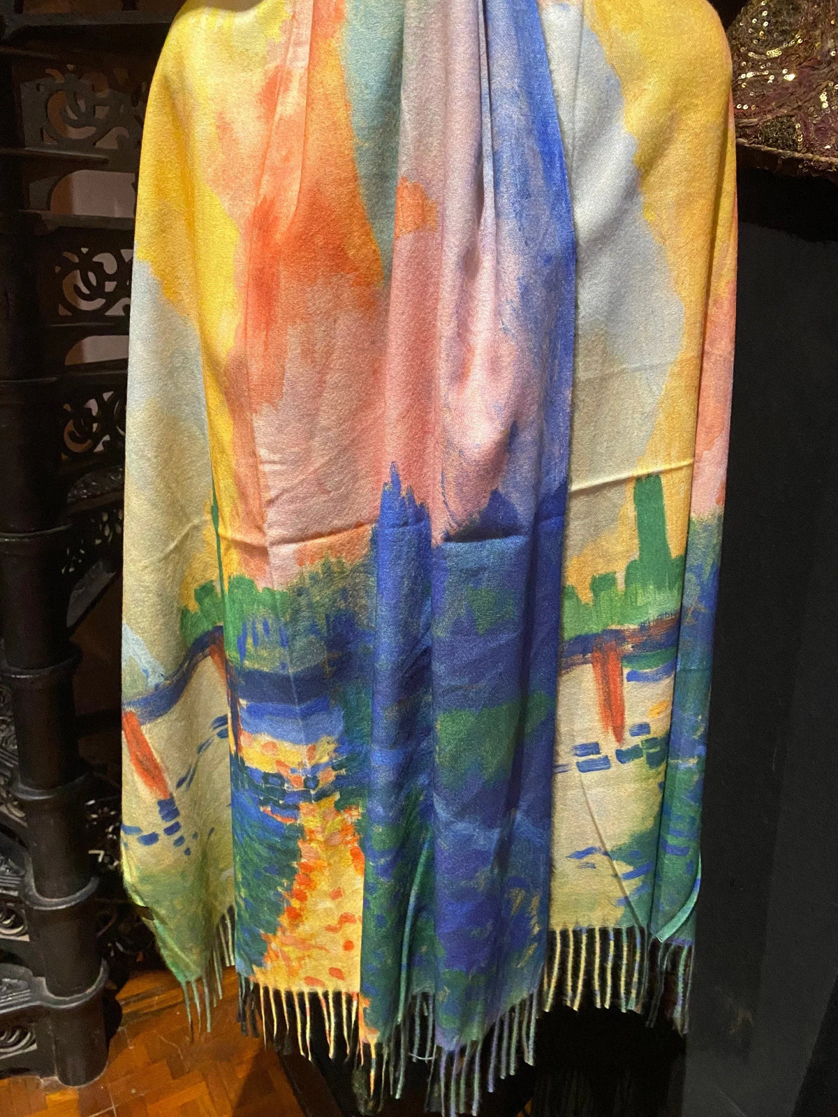 Scarf Cashmere Pashmina Reversible impressionist Wrap Vintage Orange